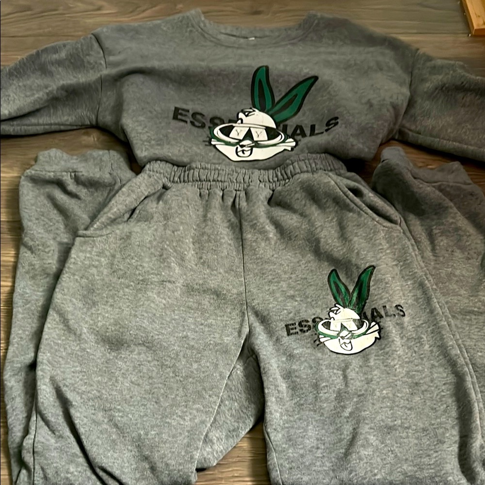 Essentials Kids Gray Tracksuit with Green Accents